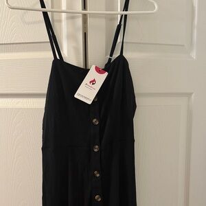 Black Button-Front Spaghetti Strap Dress